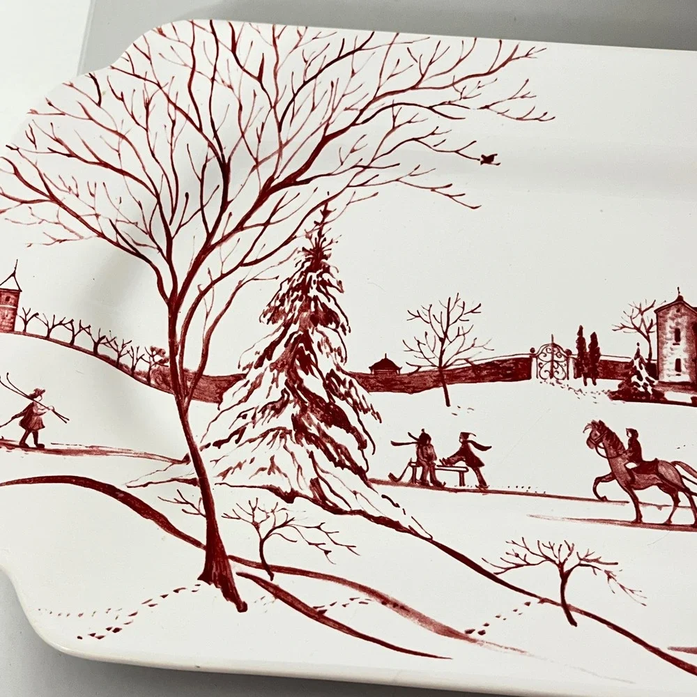 Juliska Country Estate Platter  Ruby Red Winter Main House Toile Tray